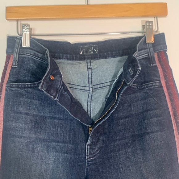 MOTHER Hustler Ankle Crop Stretch Denim Here Kitty Kitty Glitter Racer Excellent - Picture 11 of 15